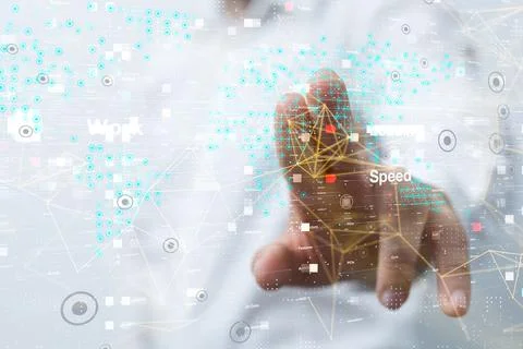 3D rendering of an Abstract technology group and social network connection on a Foto stock