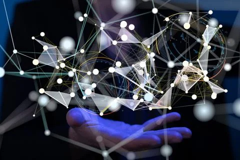 3D rendering of an Abstract technology group and social network connection on a 스톡 사진