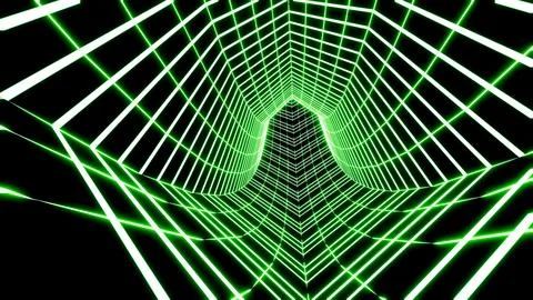 3D rendering of abstract tunnel, wireframe grid 3D tunnel, Stock Illustration