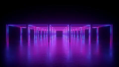 3d rendering, abstract violet neon geometric background, lines glowing 스톡 일러스트