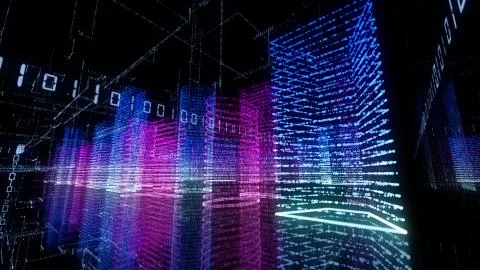 3D rendering of abstract virtual city inside a computer system. Hologram 3D B Stock Illustration