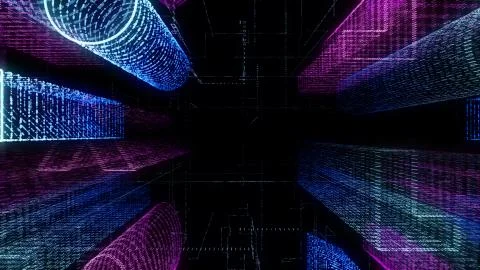 3D rendering of abstract virtual city inside a computer system. Hologram 3D B 스톡 일러스트