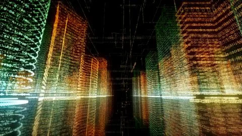 3D rendering of abstract virtual city inside a computer system. Hologram 3D B Stock Illustration