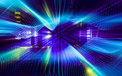 3d rendering abstract waves of data flows in a modern data center. Computer Stock Illustration