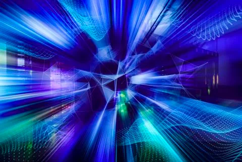 3d rendering abstract waves of data flows in a modern data center. Computer Illustrazione stock