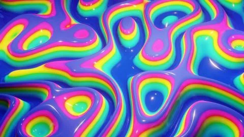 3d rendering. Abstract wavy pattern on bright glossy surface, liquid gradient Stock Illustration