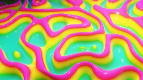 3d rendering. Abstract wavy pattern on bright glossy surface, liquid gradient Stock Illustration