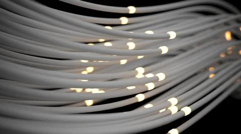 3d rendering of abstract white internet cables with bright signals which move Stock Illustration
