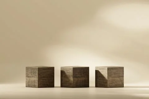 3D rendering abstract wooden platform podium product presentation backdrop Stock Photos