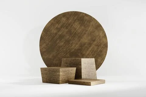 3D rendering abstract wooden platform podium product presentation backdrop Stock Photos
