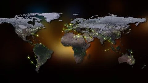 3D rendering abstract of world network, internet and global connection concept.  Stock-Illustration