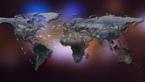 3D rendering abstract of world network, internet and global connection concept.  Stock Illustration