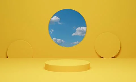 3d rendering. Abstract yellow background scene minimal geometric with cloud Stock Illustration