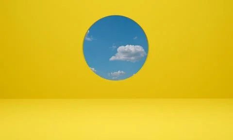 3d rendering. Abstract yellow background scene minimal geometric with cloud b Stock Photos