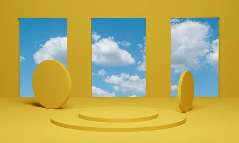 3d rendering. Abstract yellow background scene minimal geometric with cloud b Stock Photos