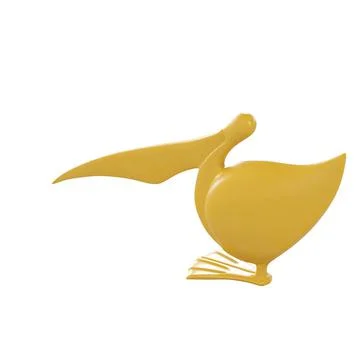 3D rendering of an abstract yellow duck with a long beak and one leg on a white Stock Illustration
