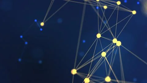 3D rendering abstract yellow geometry flying wireframe network and connecti.. Illustrazione stock