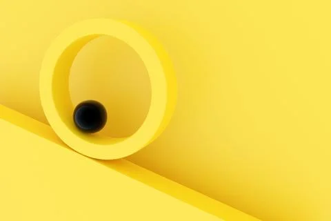 3D rendering Abstract  yellow round fractal, portal. A ball in an arc falls o 写真素材