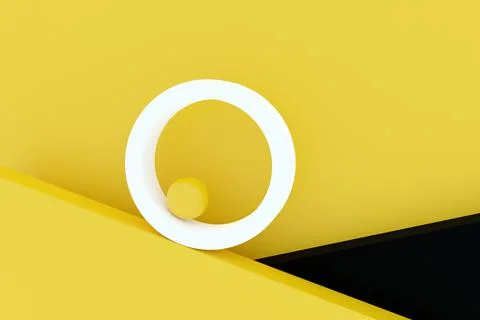 3D rendering Abstract  yellow round fractal, portal. A ball in an arc falls o 写真素材