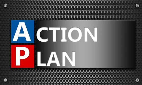 3D rendering of an action plan concept on mesh hexagon background Stock Illustration