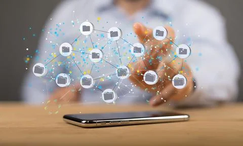 3D rendering of actionable Analytics Connecting people on the internet Stock Photos