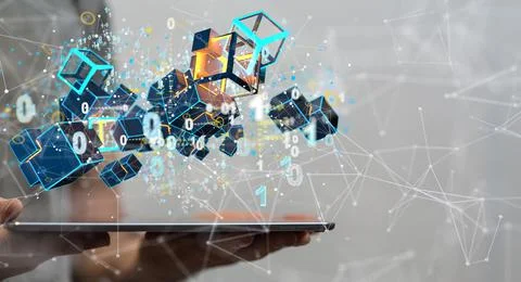 3D rendering of actionable analytics connecting people on the internet hovering Stock Photos