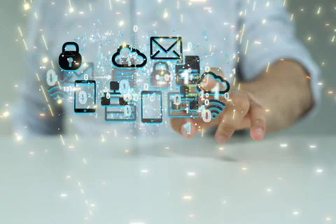 3D rendering of actionable analytics connecting people on the internet Stockfoto's