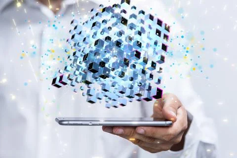 3D rendering of actionable analytics connecting people on the internet hovering Stock Photos