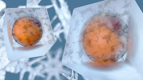 A 3d rendering of adipocyte or fat cell undergoing a "cryo" or freezing process Stock Illustration