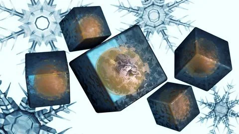 A 3d rendering of adipocyte or fat cell undergoing a "cryo" or freezing process Stock Illustration