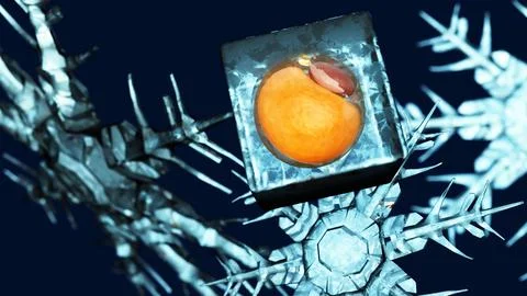 A 3d rendering of adipocyte or fat cell undergoing a "cryo" or freezing process Stock Illustration