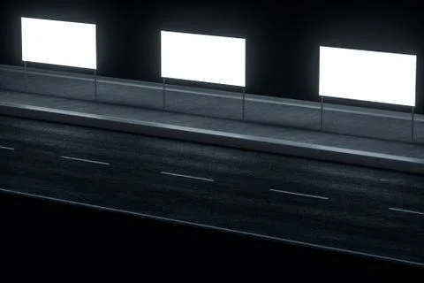 3d rendering, advertising billboard on the side of road. Stock Illustration