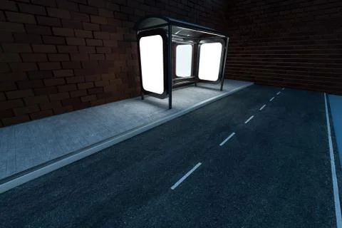 3d rendering, advertising billboard on the side of road. Stock Illustration