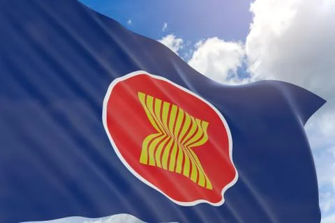 3D rendering of AEC flag waving on blue sky background Stock Illustration