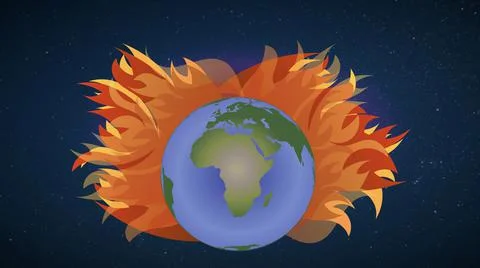 3D rendering of the African continent on the globe against fire flames on the Illustrazione stock