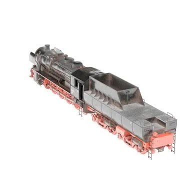 3d rendering of an aged train with a dark hue against a pristine white backdrop. Stock Illustration