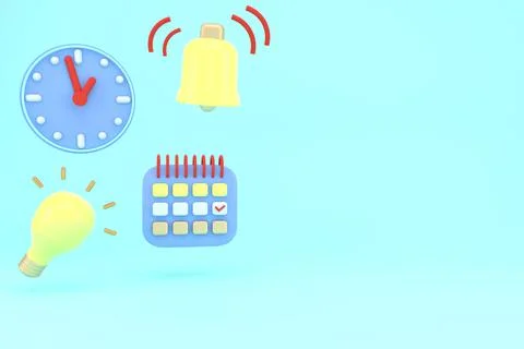 3D Rendering of Agenda element icons calendar and clock with copy space on ba Stock Illustration