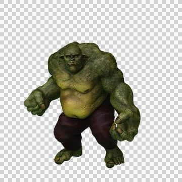 3D rendering of an aggressive green ogre with clenched fist Stock Illustration