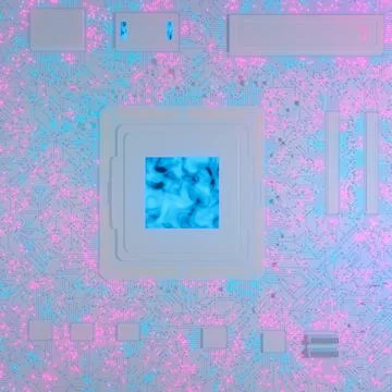 3D rendering. AI. Circuit board. Technology background. Central Computer Proc Stock Illustration