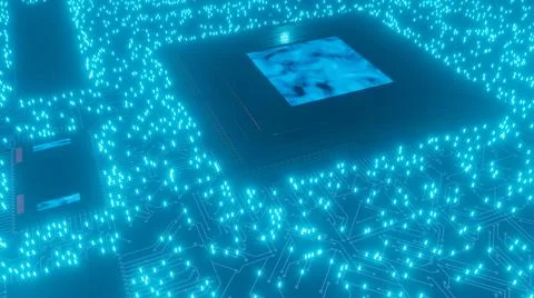 3D rendering. AI. Circuit board. Technology background. Central Computer Proc Stock-Illustration