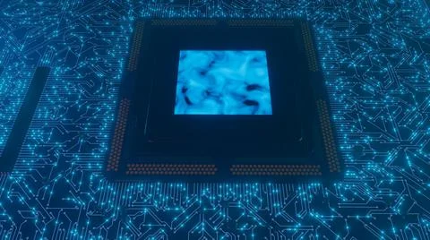 3D rendering. AI. Circuit board. Technology background. Central Computer Proc Stock Illustration