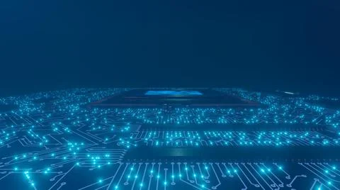 3D rendering. AI. Circuit board. Technology background. Central Computer Proc Stock Illustration