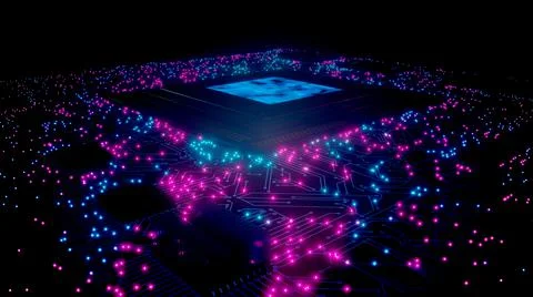 3D rendering. AI. Circuit board. Technology background. Central Computer Proc Stock-Illustration