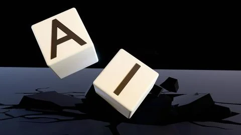 A 3d rendering of AI cubes forcefully shattering through a surface. Ilustração Stock