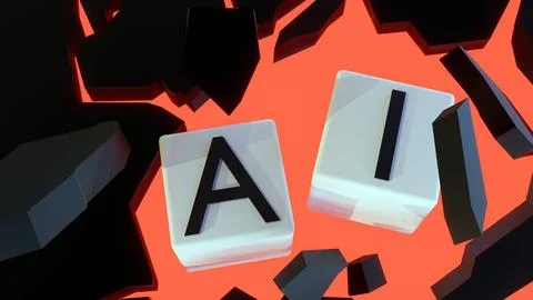 A 3d rendering of AI cubes forcefully shattering through a surface. Ilustração Stock