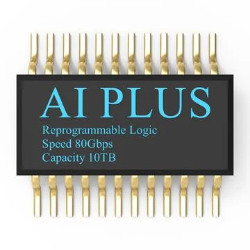 3d rendering of AI PLUS with Digital Brain is learning processing big data, a Stock Illustration