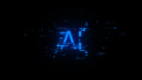 3D rendering AI text with screen effects of technological glitches Stock-Illustration