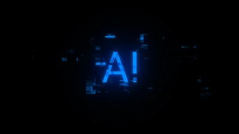 3D rendering AI text with screen effects of technological glitches Illustrazione stock