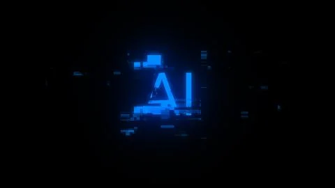 3D rendering AI text with screen effects of technological glitches Stock-Illustration