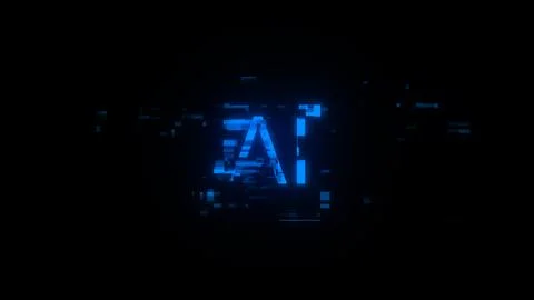 3D rendering AI text with screen effects of technological glitches Illustrazione stock